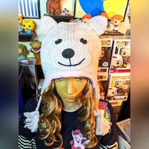 Kyber Pink and Cream Bear Hat Adult or Teen Size, Fleece lining, with tags